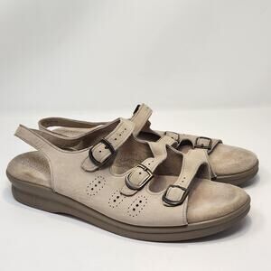 SAS Women Trio II Tripad Cream Leather Wedge Sandals Size 10M Three Strap Buckle